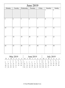2019 calendar june vertical layout