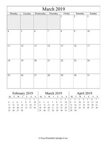 2019 calendar march portrait