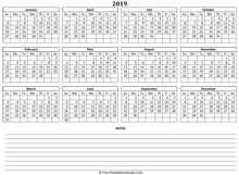 2019 landscape calendar notes