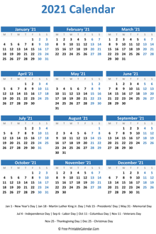 2021 calendar holidays vertical