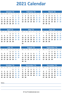 2021 calendar notes vertical