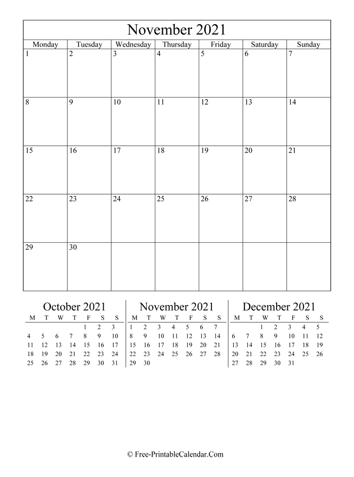 2021 Calendar November (Portrait Layout)