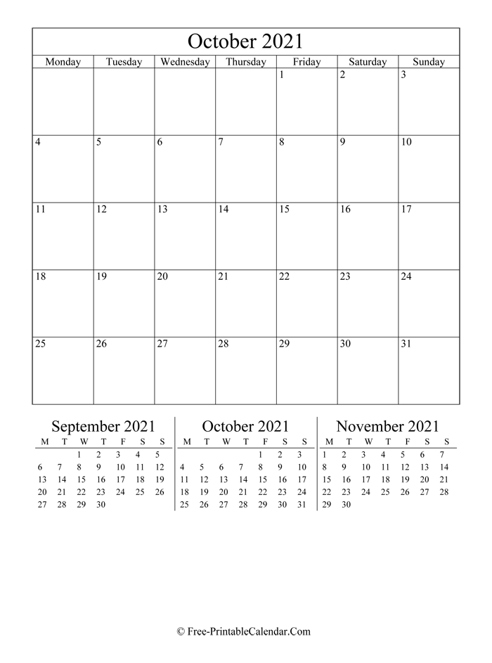 2021 Calendar october (Portrait Layout)