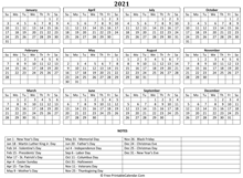 2021 landscape calendar holidays