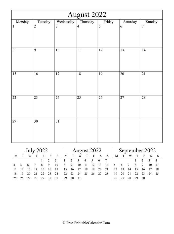 2022 Calendar August (Portrait Layout)