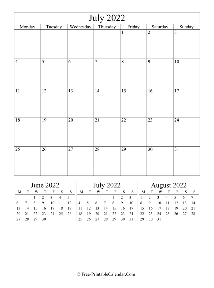 2022 Calendar July (Portrait Layout)