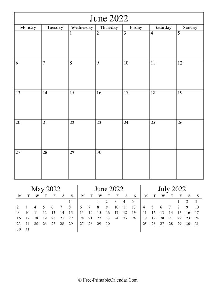 2022 Calendar June (Portrait Layout)