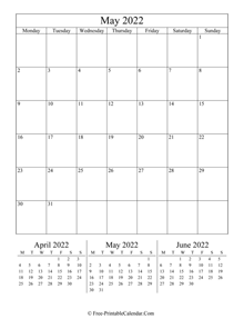2022 calendar may vertical layout
