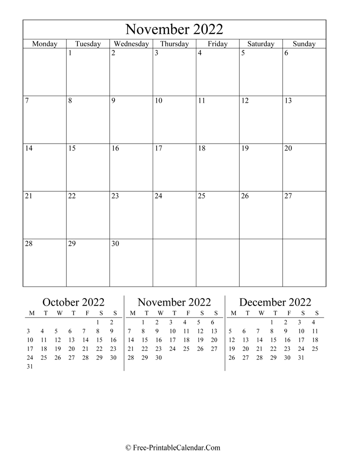 2022 Calendar November (Portrait Layout)