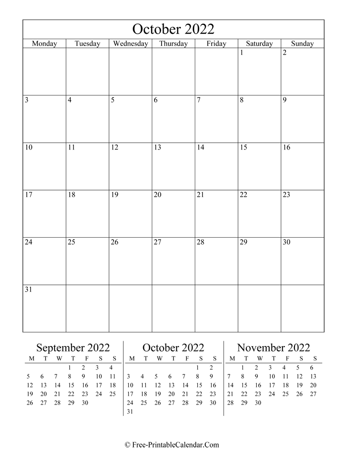 2022 Calendar october (Portrait Layout)