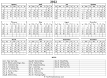 2022 landscape calendar holidays