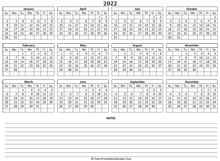 2022 landscape calendar notes