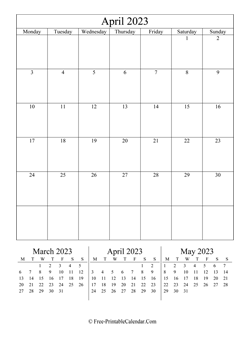 2023 calendar april vertical layout