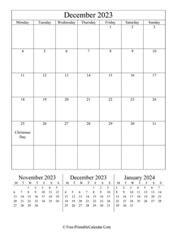 2023 calendar december vertical layout