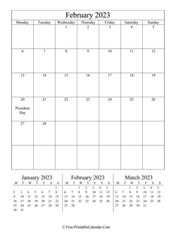 2023 calendar february vertical layout