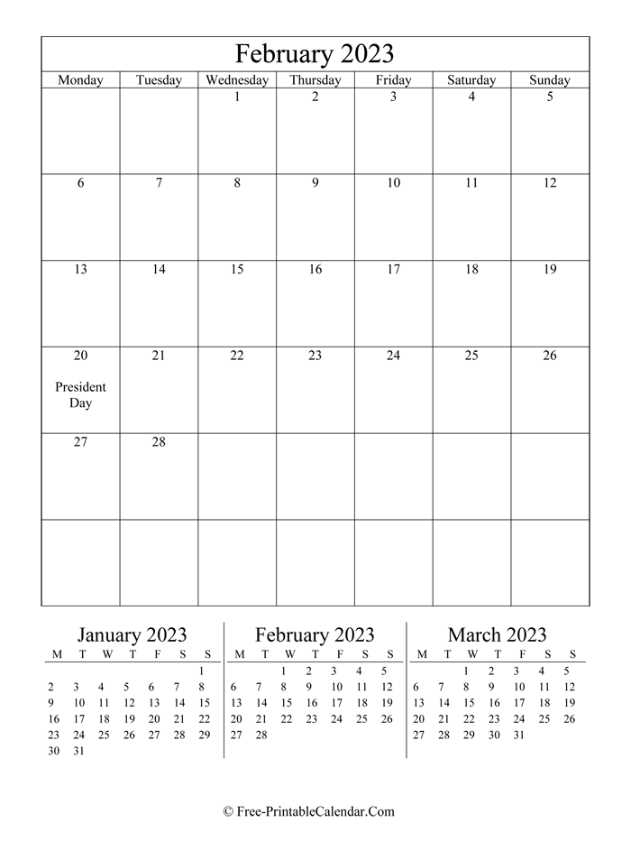 2023 Calendar February (Portrait Layout)