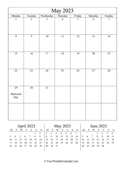 2023 calendar may vertical layout