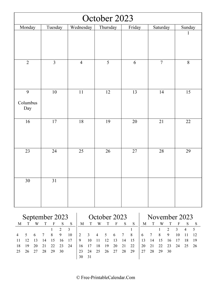 2023 Calendar october (Portrait Layout)