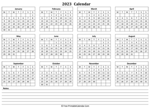 2023 landscape calendar notes