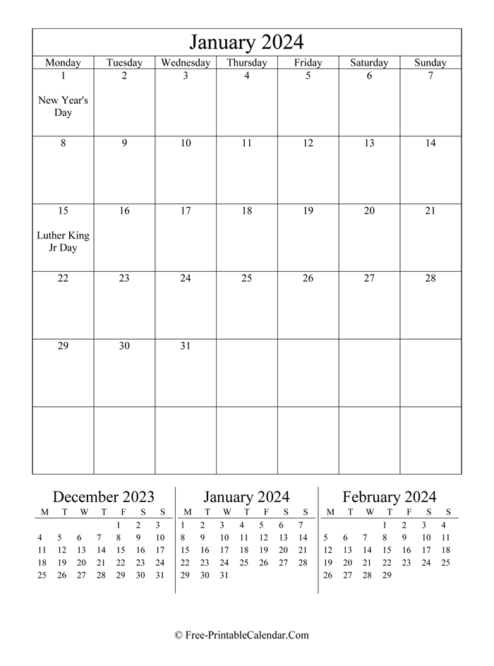 2024 Calendar January (Portrait Layout)