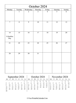 2024 calendar october vertical layout