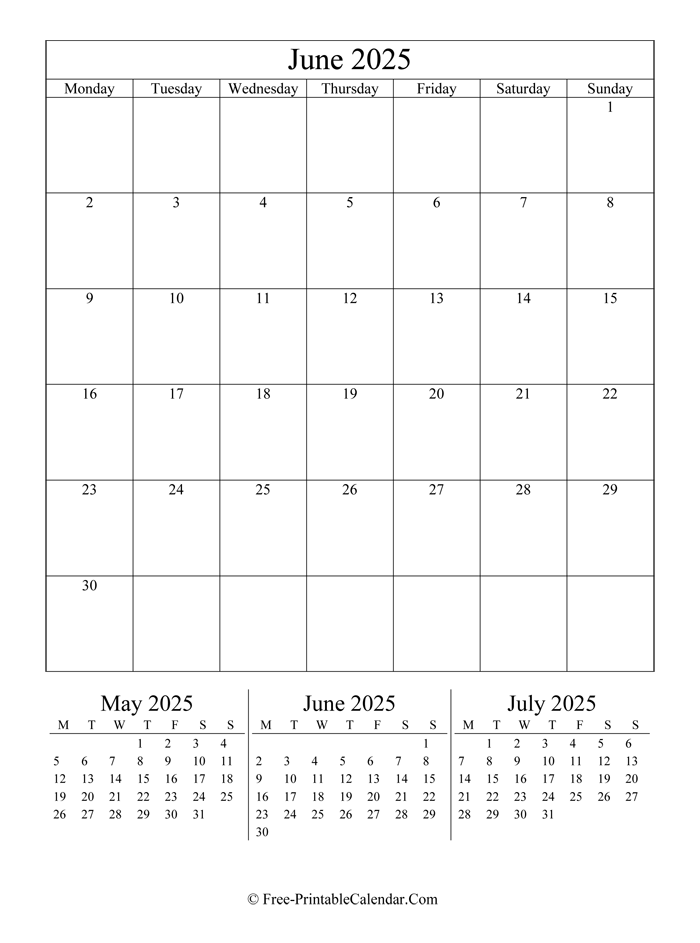 2025 Calendar June (Portrait Layout)