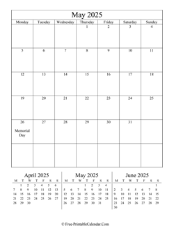 2025 calendar may vertical layout
