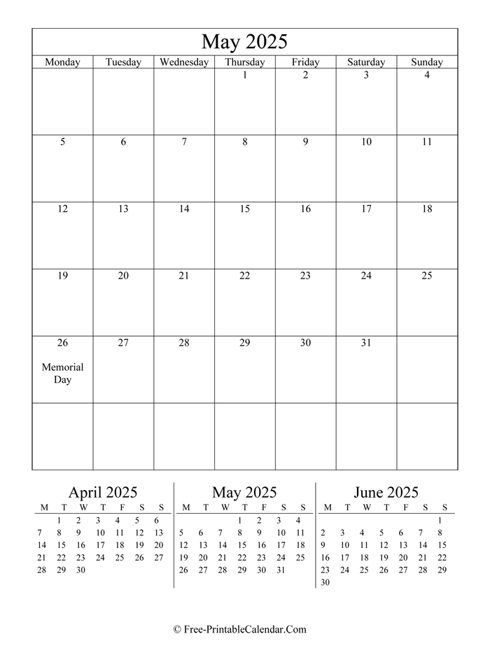 2025 Calendar May (Portrait Layout)