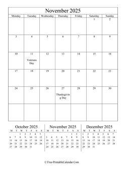 2025 calendar november vertical layout
