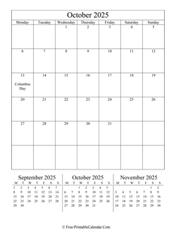 2025 calendar october vertical layout