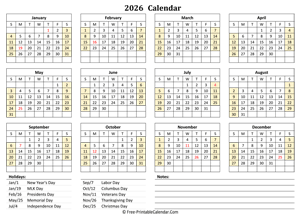 2026 landscape calendar holidays