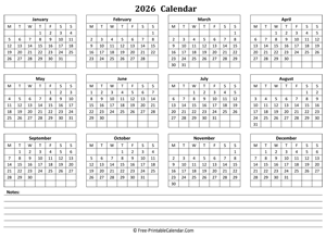 2026 landscape calendar notes