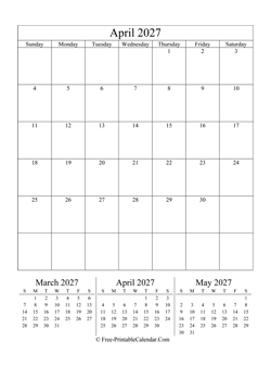 2027 calendar april vertical layout