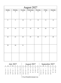 2027 calendar august portrait