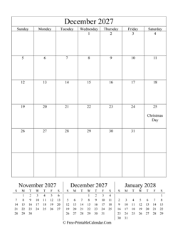 2027 calendar december vertical layout