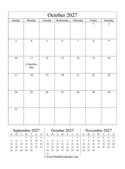 2027 calendar october portrait