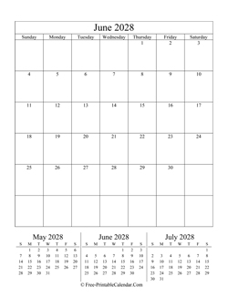 2028 calendar june vertical layout
