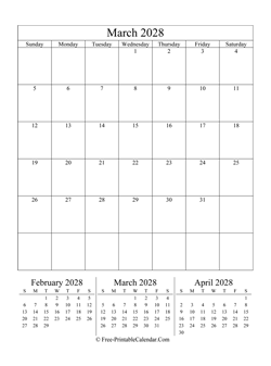 2028 calendar march portrait