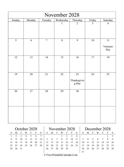 2028 calendar november portrait