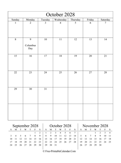 2028 calendar october vertical layout