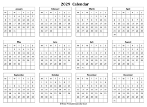 2029 landscape calendar