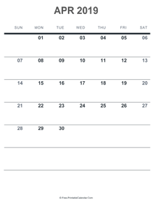 april 2019 printable calendar
