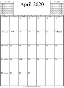 april 2020 calendar vertical