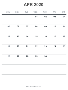 april 2020 printable calendar