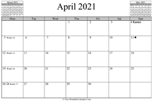 April 2021 Calendar (horizontal)