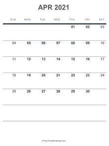april 2021 printable calendar