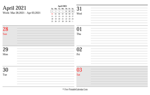 april 2021 weekly calendar planner landscape layout