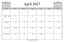 April 2027 Calendar (horizontal)