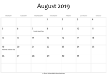 august 2019 calendar printable holidays