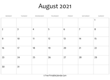 august 2021 calendar printable holidays